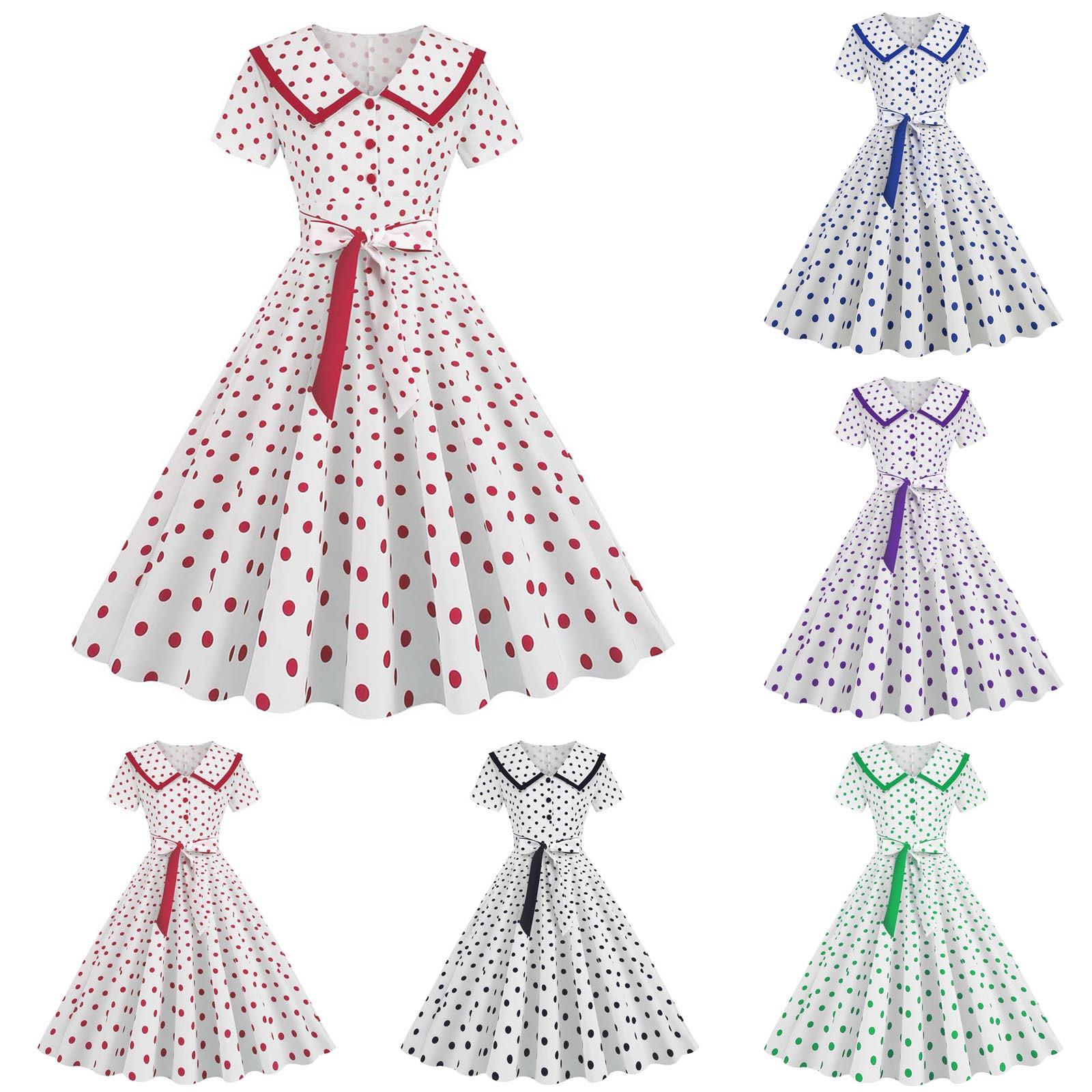 

Модное женское летнее кукольное платье с v-образным вырезом и плиссированным платьем с короткими рукавами и принтом в горошек