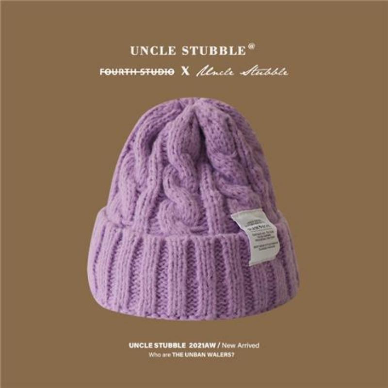 Knitted Appliquéd Twisted Wool Hat Big Head Circumference Winter Candy Colour Ear Protection Hat Women's Hat