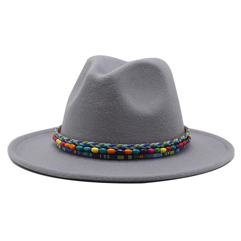 Woolen Jazz Top Hat Women'S Minority Style Retro Flat-Brimmed Big Eaves Hat