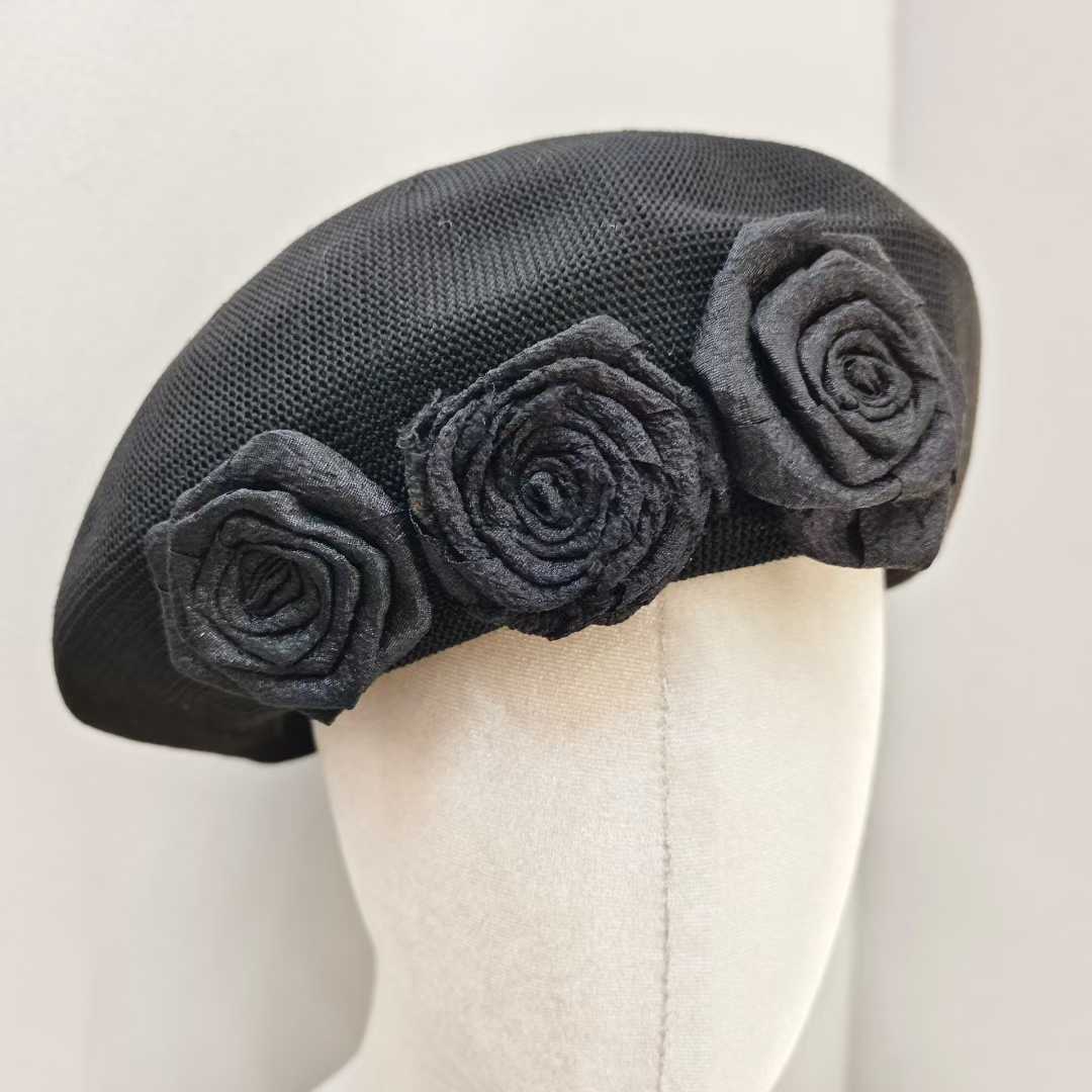 

New Model Hepburn Mountain Camellia Rolled Edge Beret For Women s Summer Thin Breathable Retro Thousand Gold Hood чорний