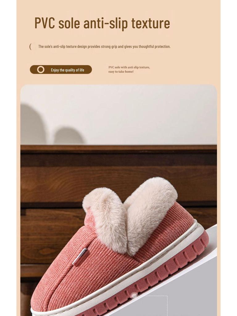 Women's Rogue Rabbit Furry Velvet Wrap-Heel Cotton Slippers - Thick-Soled Cozy Indoor Wear for Autumn and Winter.