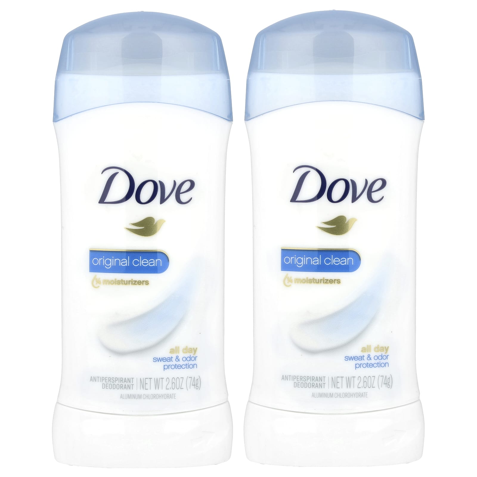 Dove, Дезодорант-антиперспирант, Original Clean, Двойная упаковка, 2 упаковки, 2,6 унции (74 г) Каждый