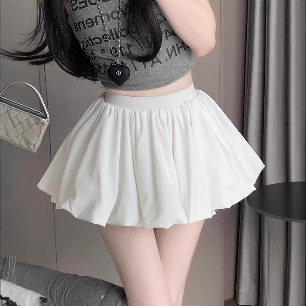 White High-Waist Anti-Exposure A-Line Mini Skirt - Women's Sweet Age-Reducing Flower Bud Design
