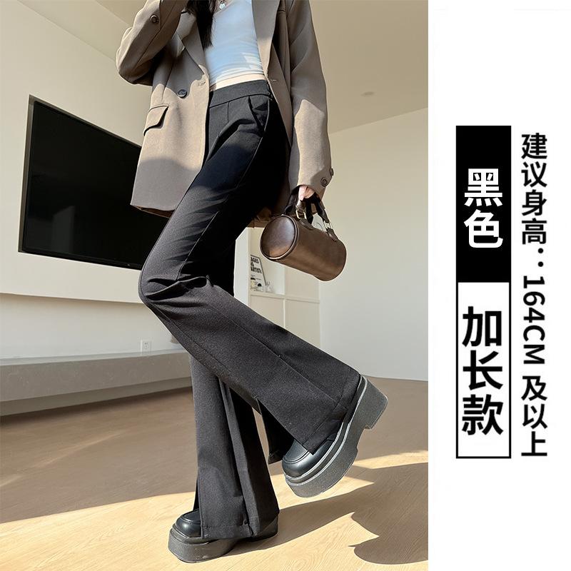 

Black split-ended micro-flared pants women s spring and autumn new elastic slim-fitting wide-leg pants small horseshoe pants XXL