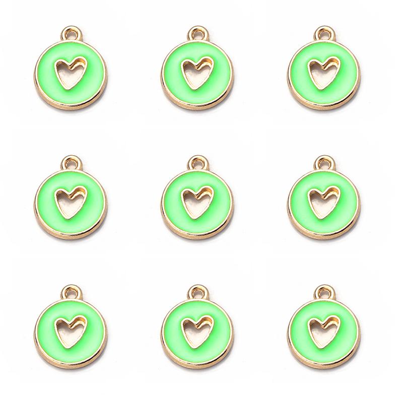 10 pezzi/lotto Cuore d'Amore Rotondo Smalto Ciondoli Double Face Ciondolo Fatto a Mano Per Braccialetto Fai da Te Creazione Gioielli 14,5x11,5 mm Vendita all'Ingrosso
