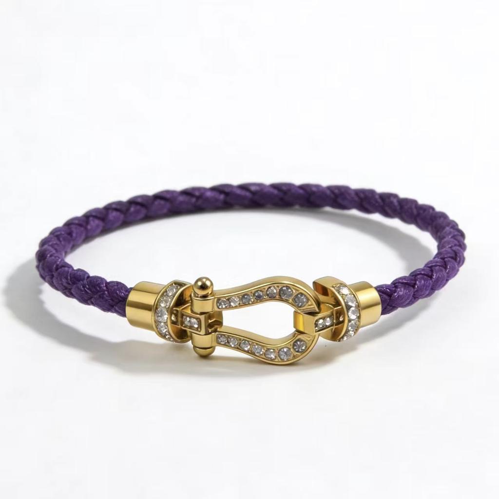Pulsera en forma de U de herradura Microincrustada Cuerda de cuero de doble capa Hebilla magnética Pulsera de herradura 2026 Moda Accesorios de uso personalizado