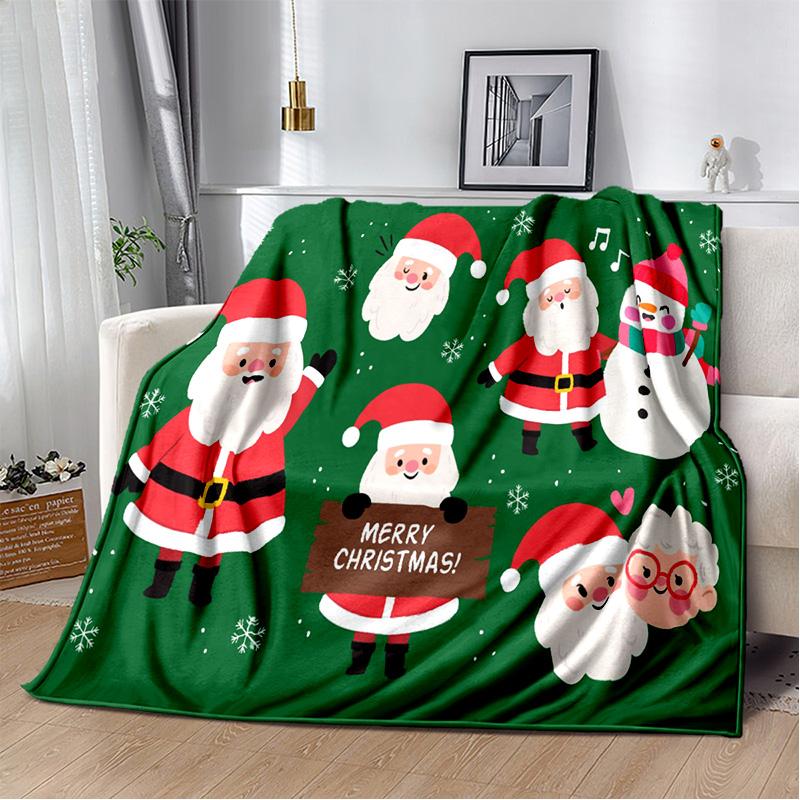 Cartoon Santa Claus Merry Christmas Tree Kid Gift  Soft Plush Blanket,Flannel Blanket Throw Blanket for Living Room Bedroom Sofa