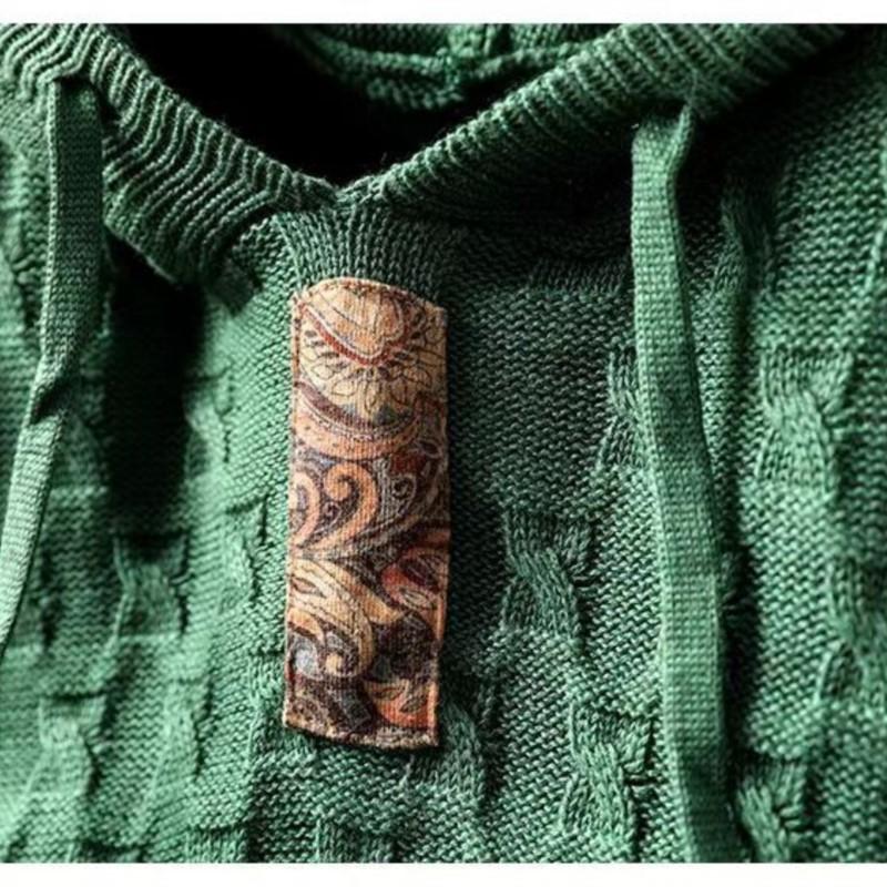 Johnature Woman Winter Drawstring Hooded Casual Long Sleeves Sweater Loose Vintage Style Color Blocking Sweater