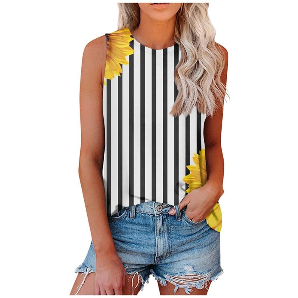 Summer Sunflower Leopard 3D Print Tank Top Women Streetwear Casual Y2k Tops Oversized Vest Off Shoulder Sleeveless Girl Camisole