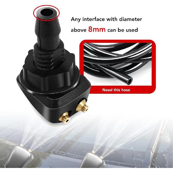 2 PCS Front Windshield Washer Nozzle, Double-hole Straight Column Water Spray Nozzle, Car Wiper Washer Nozzle, Fit for Most Vehicles (Black)