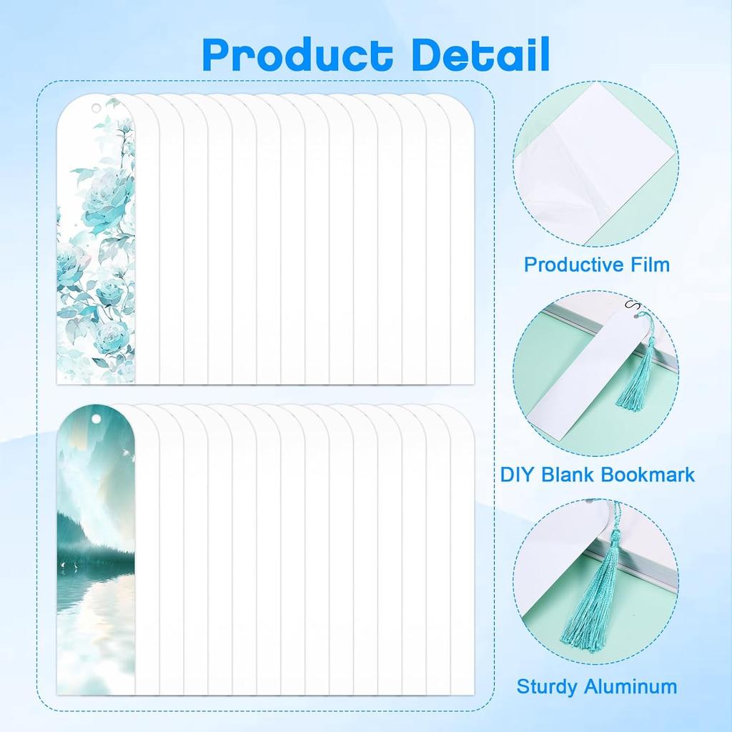 Sublimation Bookmark Blank Double Sided - 50Pcs Metal Bookmark Blanks Bulk + 50 Colors Bookmark Tassels, Bookmark Making Kit, for DIY Bookmarks, Book