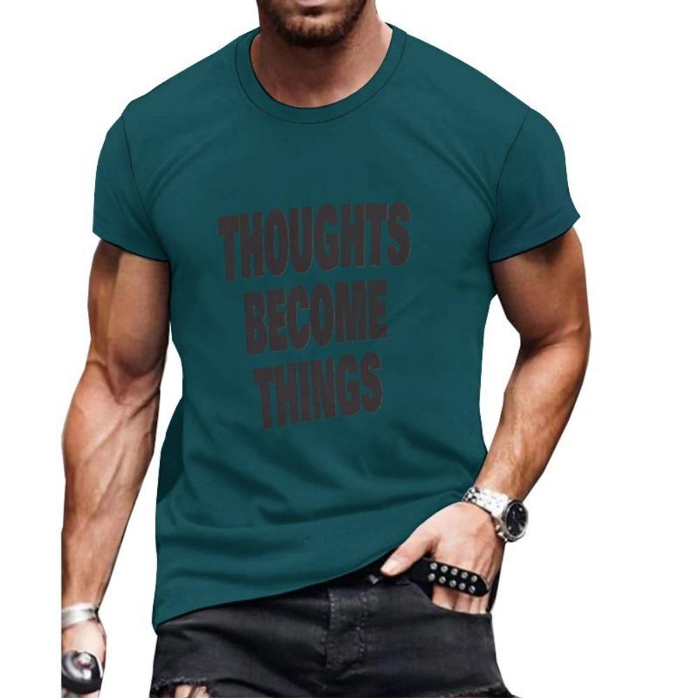 

European and American New Casual Versatile Top Men s English Letter Printed Pattern Round Neck Short Sleeved T-shirt 3XL зелений