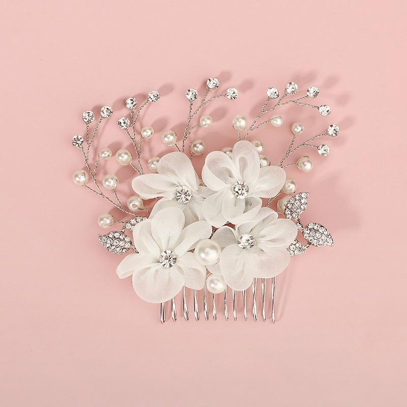 New Silver Alloy Hair Comb Handmade Pearls Rhinestones Fashion Metal Headpiece Elegant Hair Jewellery Accessory For Women