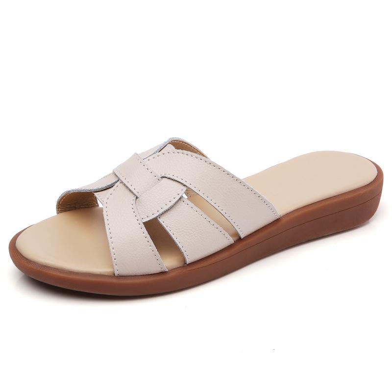 

Летние однословные нескользящие модные шлепанцы из коровьей кожи, женские, на плоской подошве, женские повседневные пляжные туфли 41