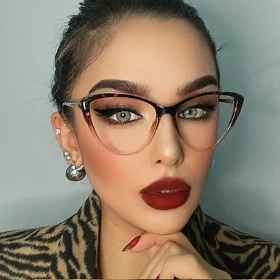 Tr90 Gradient Color Glasses Frame For Women Metal Legs Spring Hinge Flat Mirror Prescription Glasses Frames