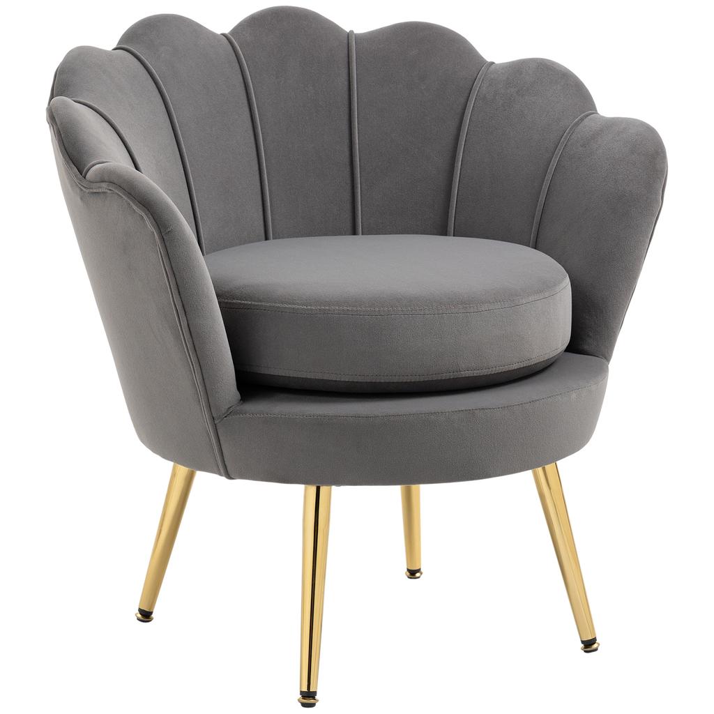 Shell Armchair, Vintage Armchair, Bedroom and Living Room Armchair, Elegant Design, with High Backrest, 76x67x74cm, Grey