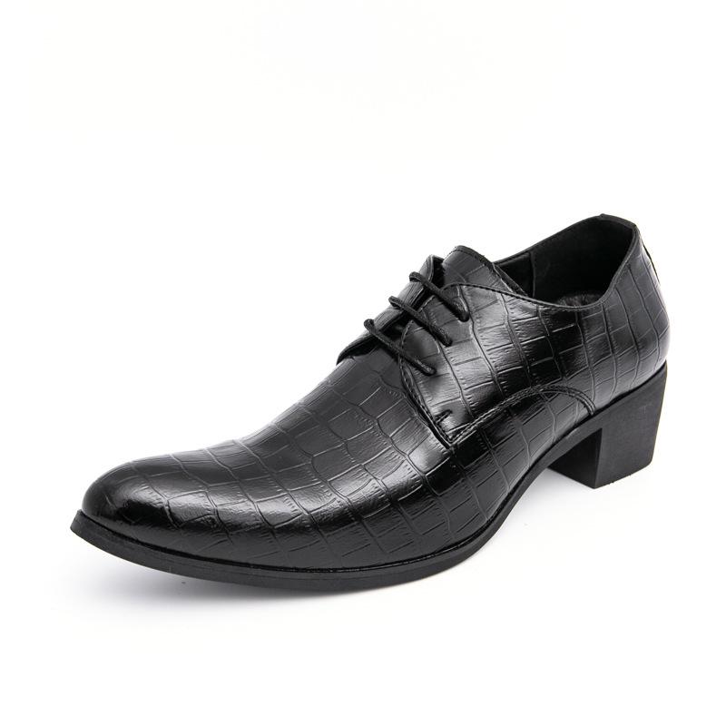 Men's Embossed Pointed Toe Leather Shoes - Height Increasing, Lace-up, Casual & Formal, Spring/Autumn.