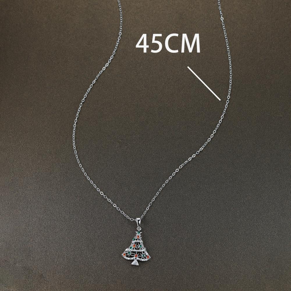 Exquisite Silver Color Christmas Tree Zircon Pendant Necklace for Women Xmas Party Daily Gift