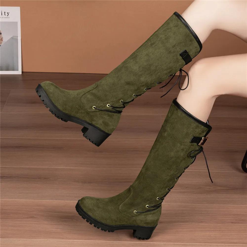 Fashion NEW Women Knee High Boots Thick Heel Platform Boats Long Autumn Winter Strap Buckle Cross Belt Was Thin Jane High Simple Botas M