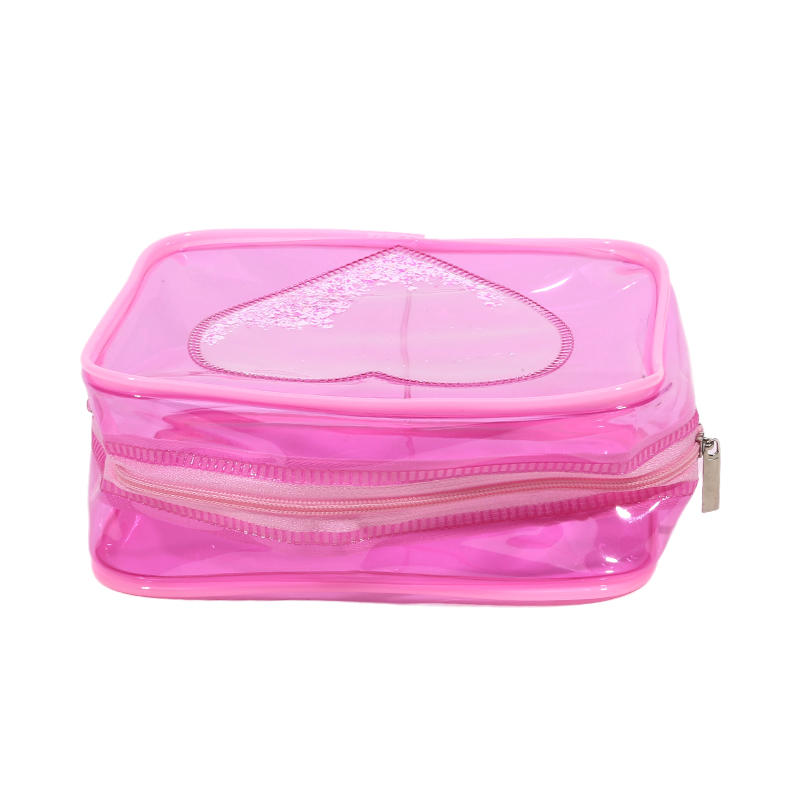 Women's Fashion Portable Sequin Love Heart Cosmetic Bag Zipper Pouch Cute Travel Toiletries Storage Bag