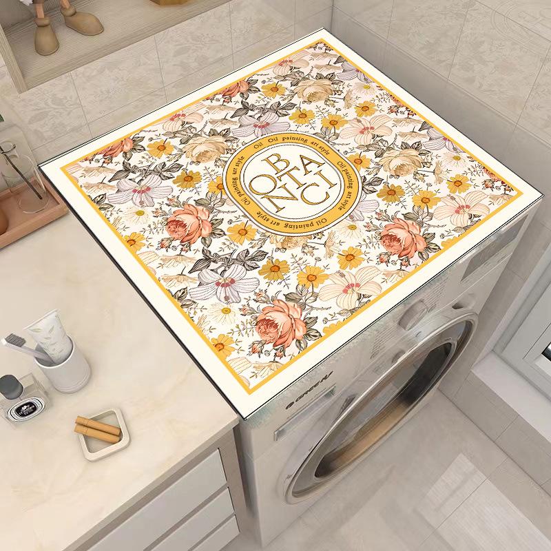 Floral Washing Machine Lid Mat: Quick-Dry, Absorbent, Easy-Clean, Non-Slip, Stain-Resistant Soft Pad