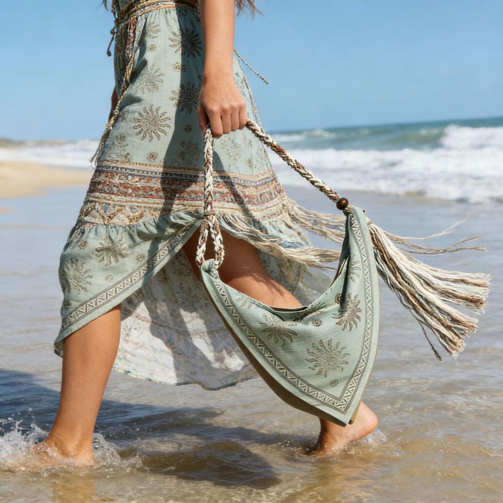Summer Seaside Vacation Style Leisure Bohemian Style Fringed Linen Rope Woven Shoulder Messenger Bag Women'S Bag