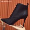Pointed Toe Women Snow Ankle Boots High Heels Fashion Shoes Winter Sexy Lace Up New Boots 2024 Trend Designer Pumps Botas Mujer