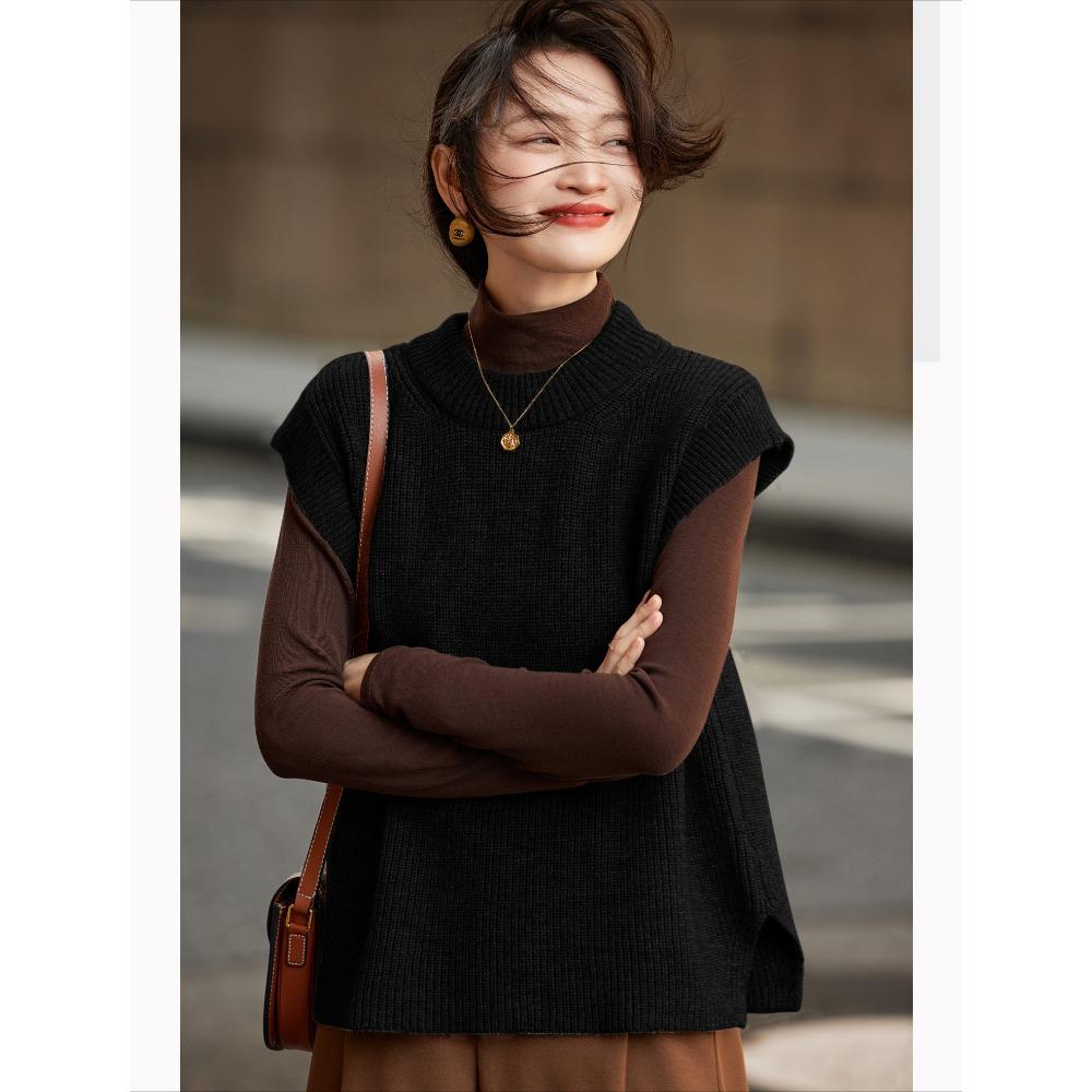 

DIMANAF 2025 Осень Женский Вязаный Свитер Без Рукавов Жилет Повседневный Стиль Свободный Свитер One Size