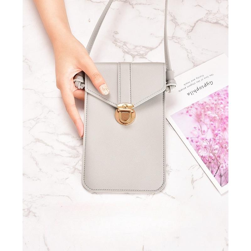 Ladies' Buckle Small Bag, Simple Vertical Style, Transparent, Touch Screen, One Shoulder Crossbody Student Phone Bag