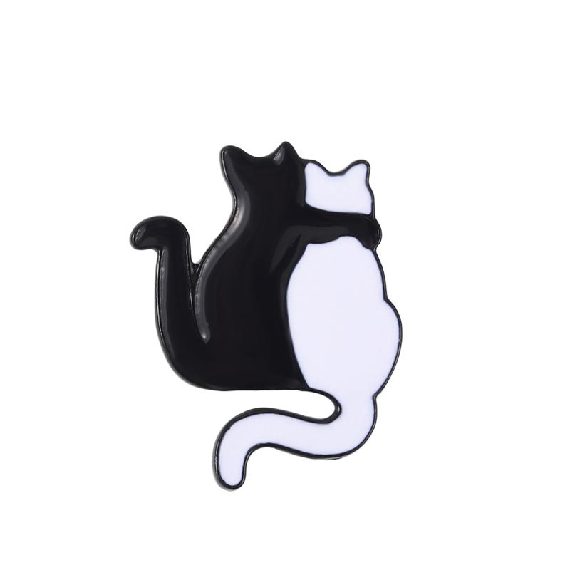 Cat lovers Enamel Pin Custom Black and White Cat Love Tail Dagger Brooches Bag Lapel Pin Gothic Badges Jewelry Gift for Friend