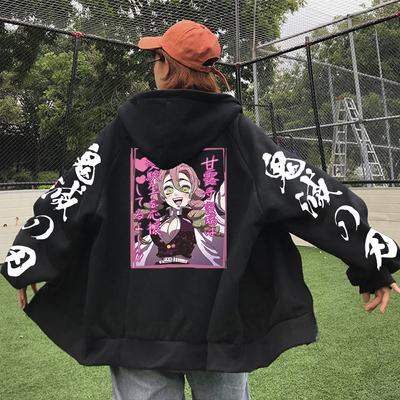 Harajuku Anime Demon Slayer Zipper Hoodies Unisex Oversized Winter Zipper Jacket Kawaii Shy Mitsuri Kanroji Cartoon Women Coats