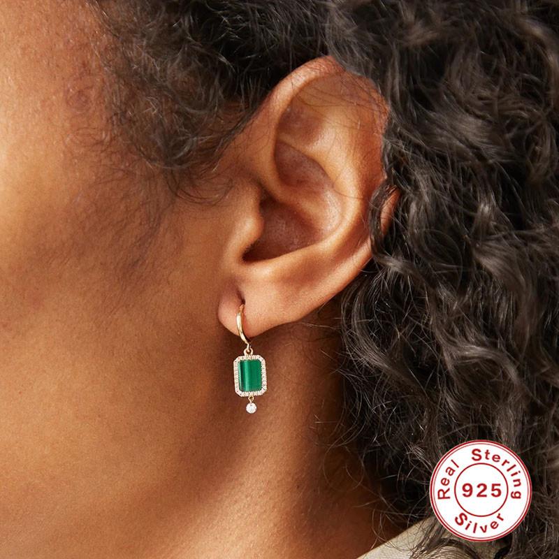S925 Sterling Silver Ins Versatile Shell Pearl Malachite Dagger Earrings Summer Creative Non-Collision Earrings