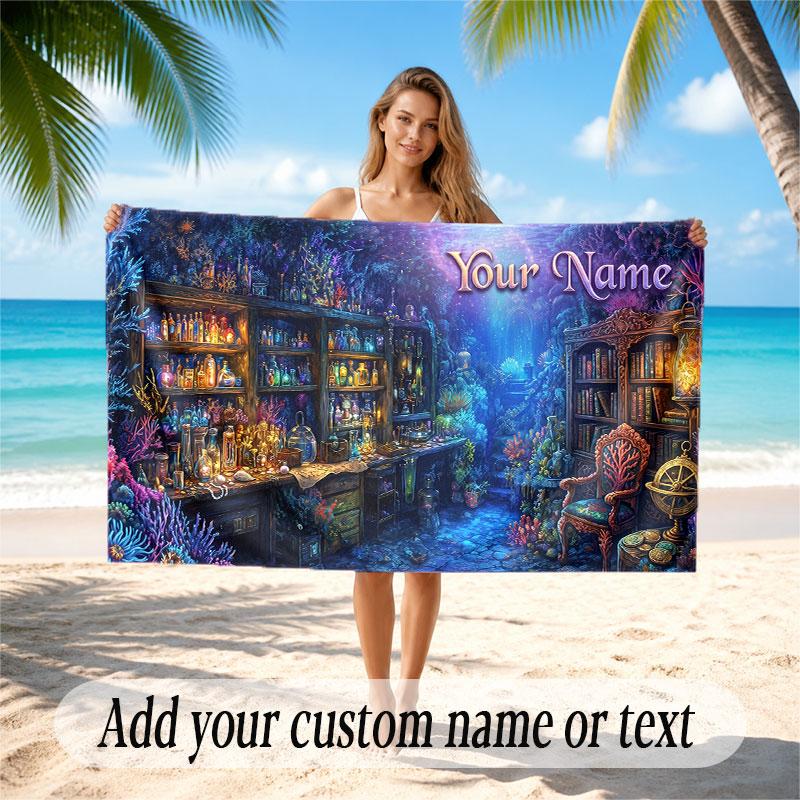 Octopus Sea Life Theme Soft Beach Towel Personalized Custom Name Text Towel Portable for Beach Pool Travel