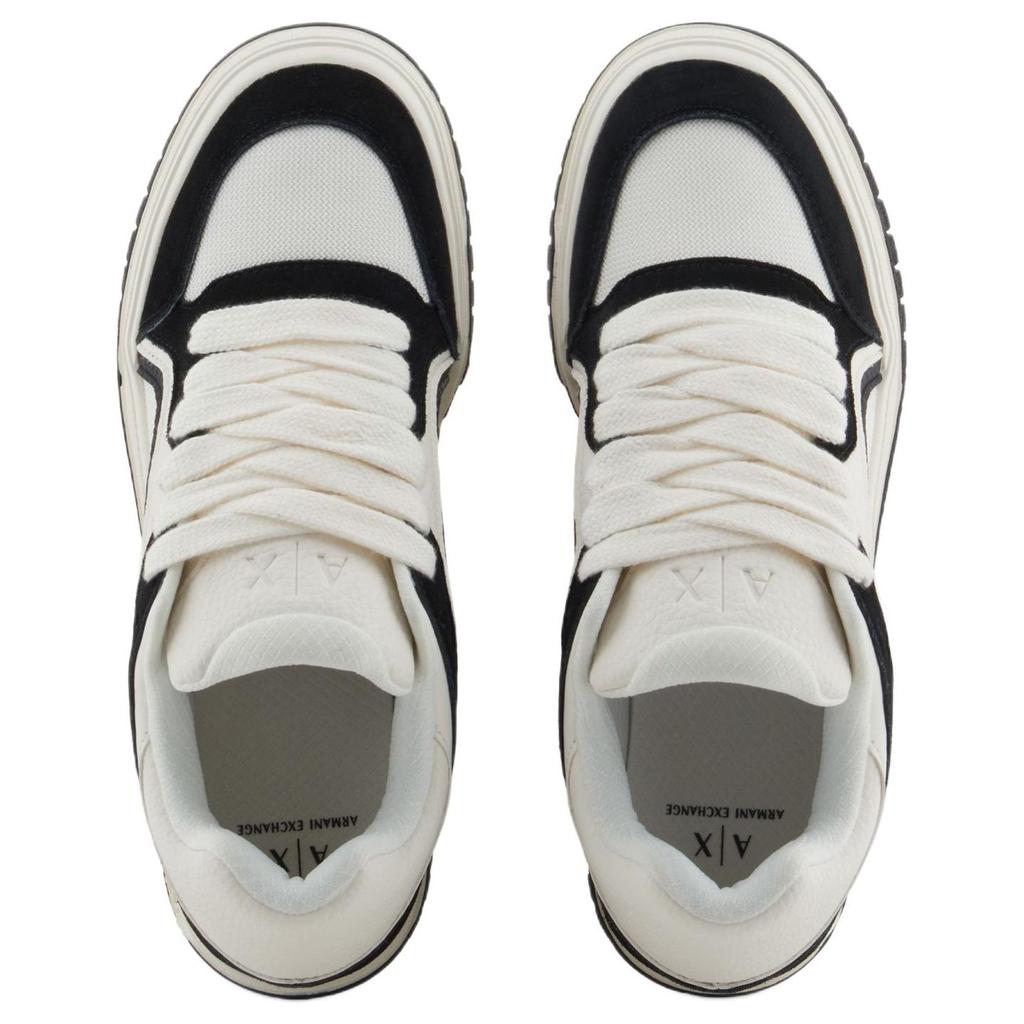 Armani Exchange Round Toe Lace-Up Color Block Oversized Sneakers Low Top Men sneakers Black White XUX258XV935N480