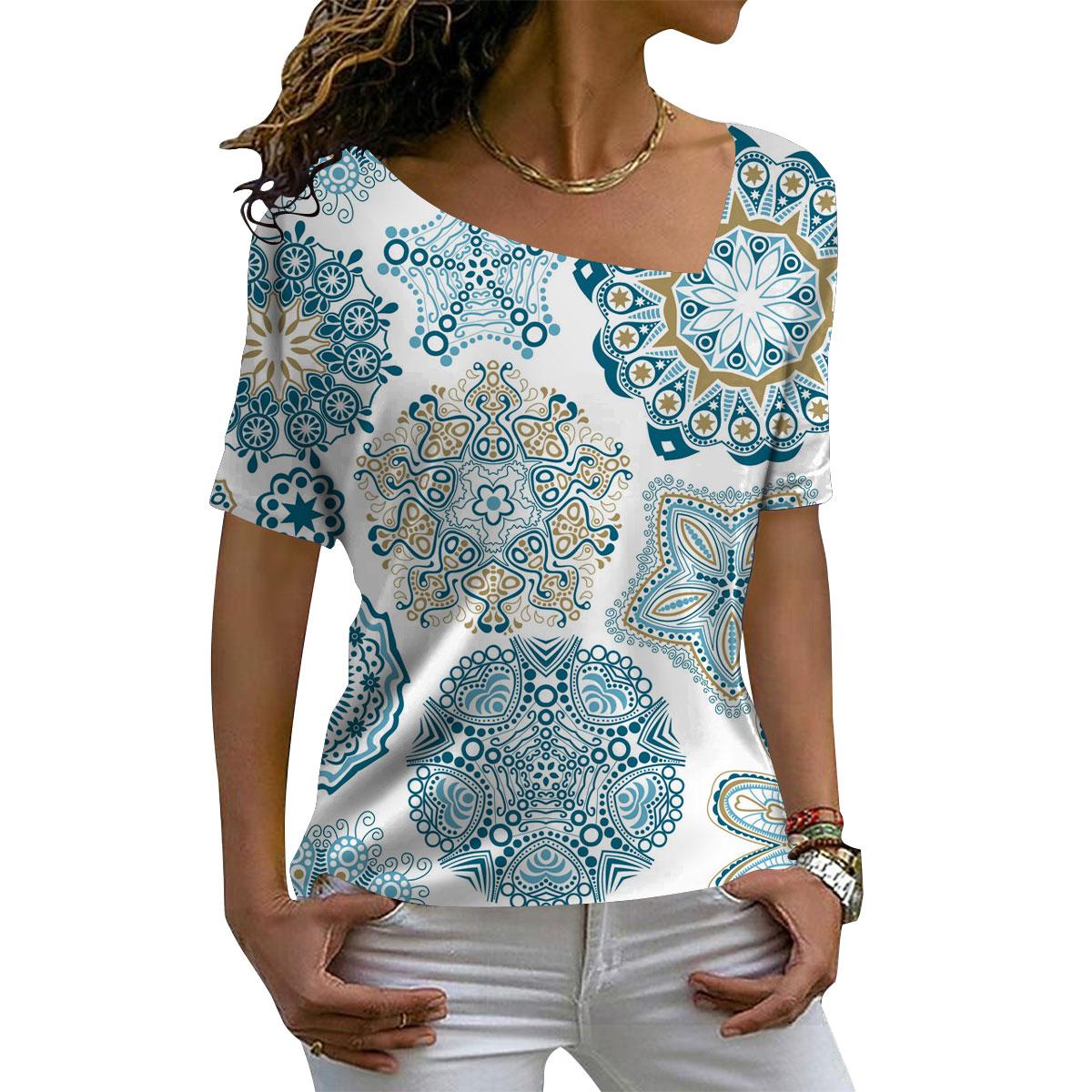 

Футболка з діагональним коміром і 3D-принтом, жіночий сексуальний пуловер Y2k, вільні топи, модні жіночі літні вуличні блузки з короткими рукавами 6XL