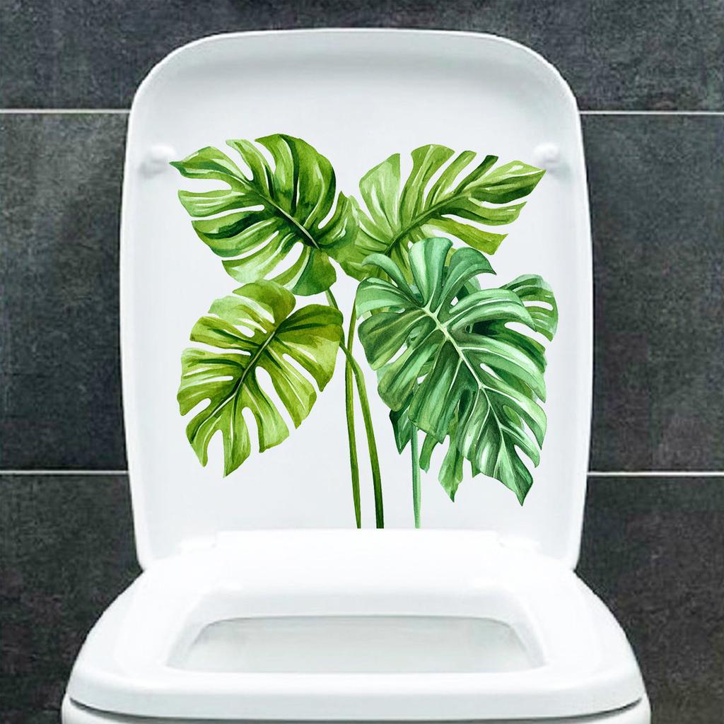 Elegant Tropical Leaves Toilet Stickers, Waterproof Removable Self-Adhesive Bathroom Wall Decals