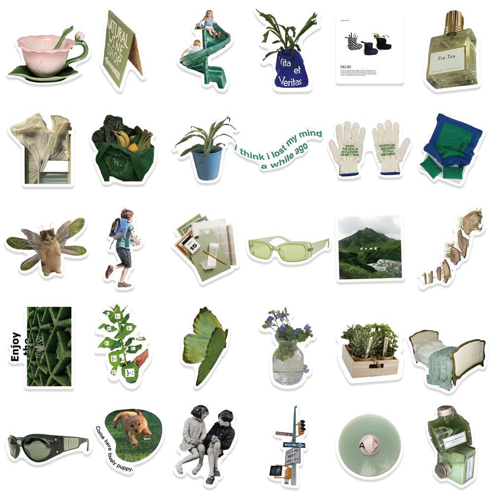 Korean Green Aesthetic Stickers: Waterproof Decals for Laptops, Phones, Water Bottles, and Journals (62 Pieces)