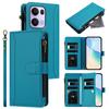 For Oppo Reno13 Pro 5G Leather Case 9 Card Slots Zipper Wallet Stand Phone Cover with Wrist Strap