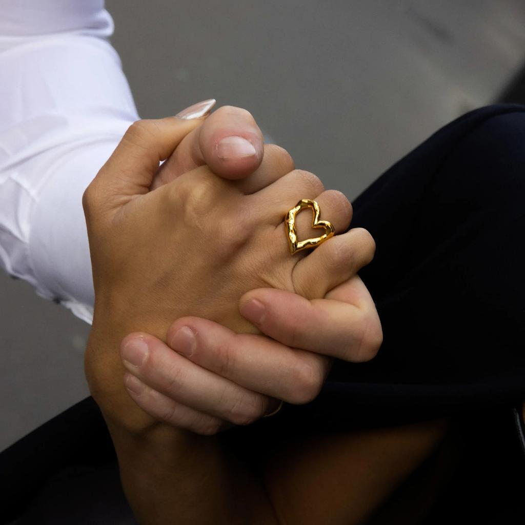 Rust Proof Stainless Steel Hammer Heart Ring 18 K Plated Statement Trendy Jewelry Bagues Pour Femme Gift