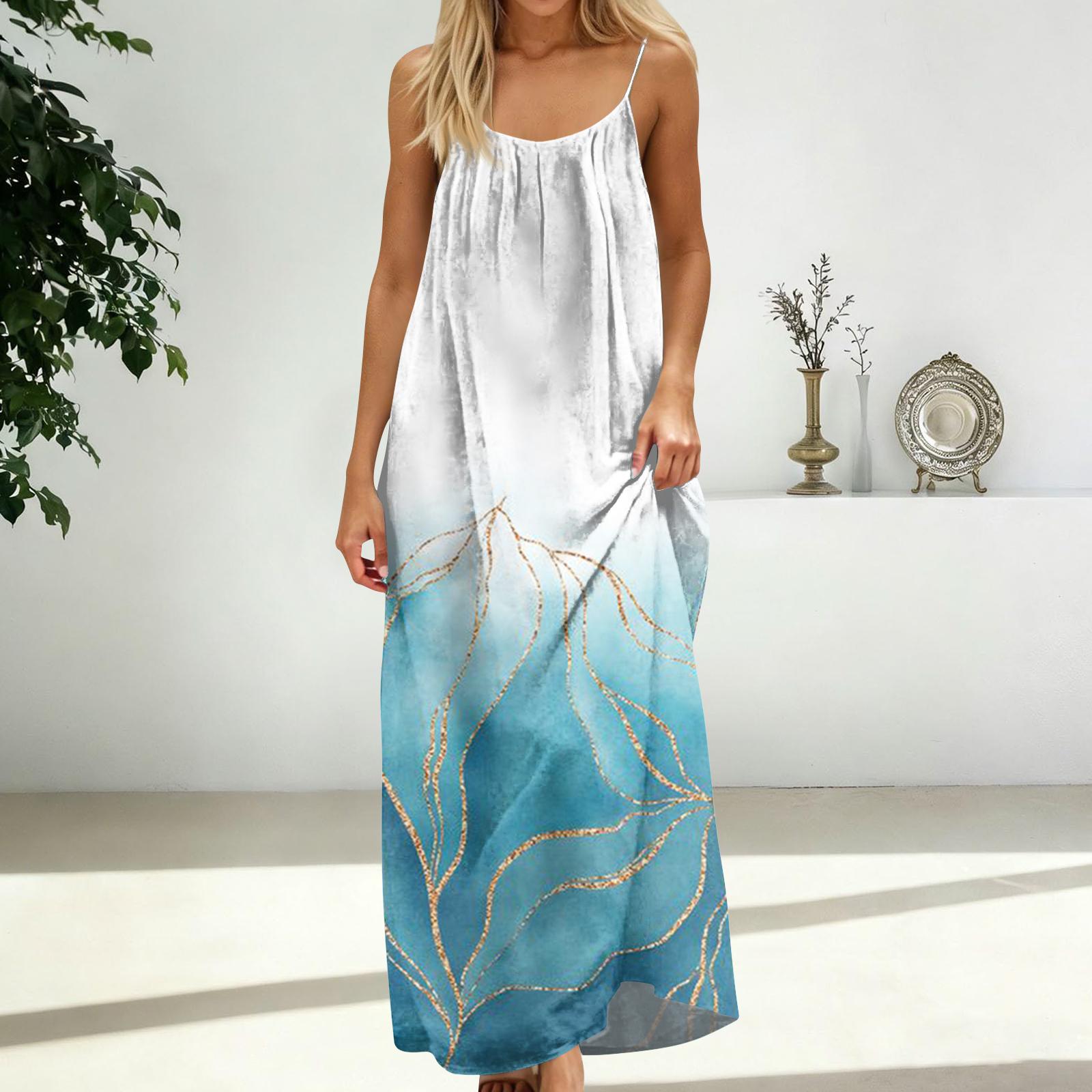 

Women s Fashion Backless Spaghetti Strap Casual Loose Floral Print Dress XL