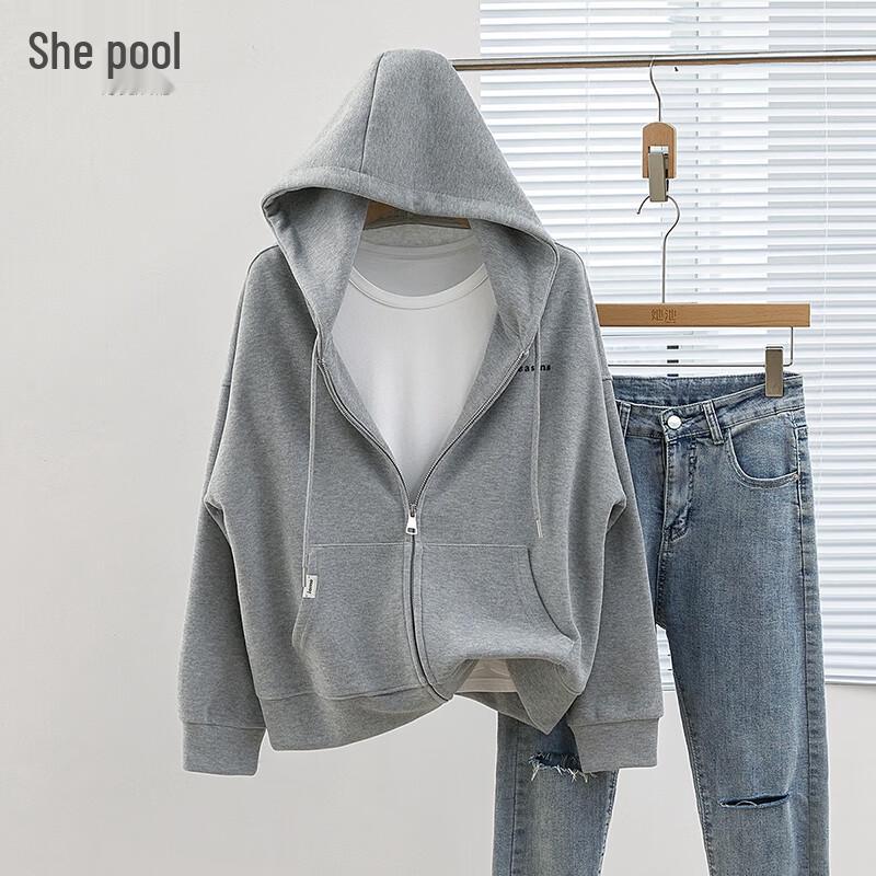 

Women s Drop Shoulder Hooded Sweatshirt Jacket L