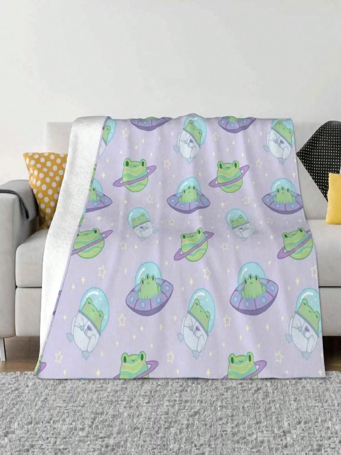 

Cute Cosmic Frogs For Home Sofa Bed Camping Car Plane Travel Portable Blanket Frogs Cute Kawaii Adorable Space Cosmic Galactic 75X95CM серый