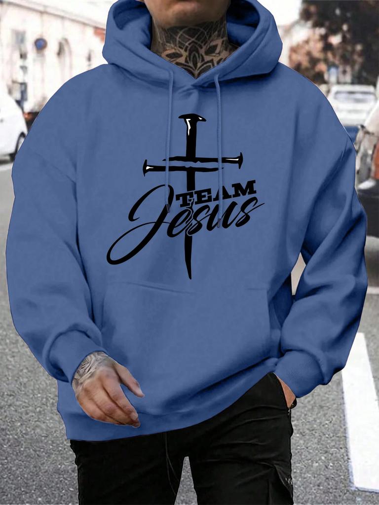 Team Jesus Buchstaben Design Druck Herren Sweatshirt Mode Warm Kapuzenpullover Lässig Tasche Hoodies Herbst Übergröße Streetwear