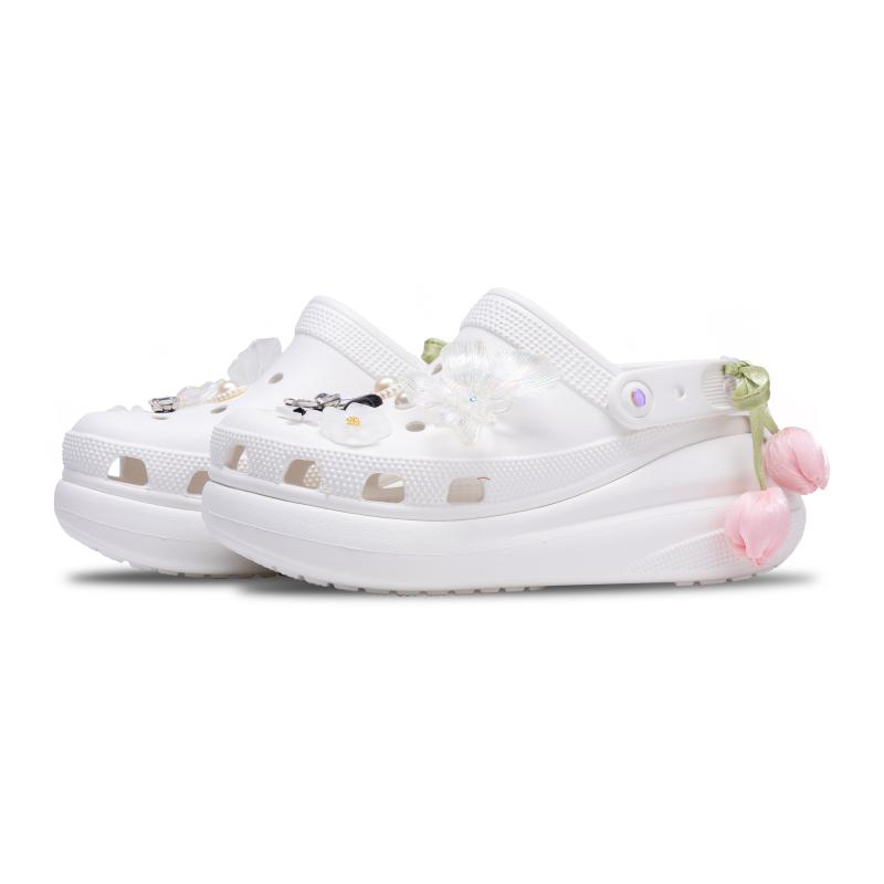 Crocs Crush Clog You Yunu Waist EVA Casual Versatile Trend Solid Colour Classic Embroidery Hole Shoes 5.2cm Unisex White