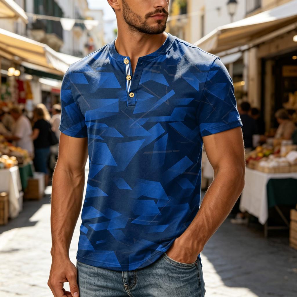 Men's Short Sleeve Henley Shirt Casual Button Placket Top Lightweight Breathable Summer T-Shirt Slim Fit Soft Fabric