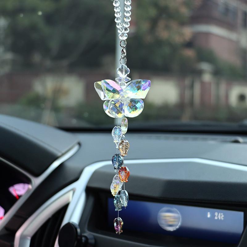 Car Sparkling Crystal Handing Pendant Colorful Butterfly Bow Accessories Car