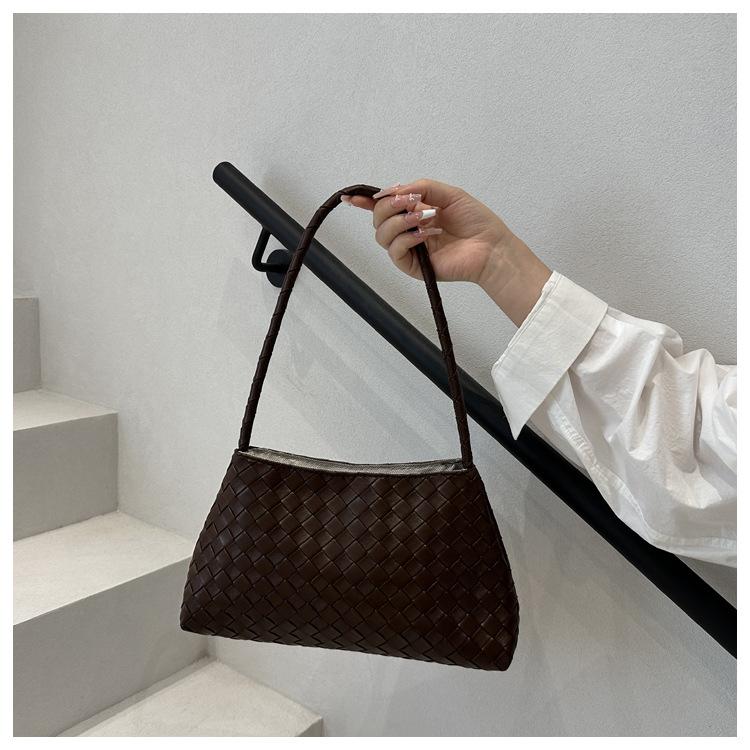 Women's Woven Texture Faux Leather Shoulder Bag, Soft Handbag with Single Strap, Casual Square Crossbody Purse