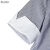 ZANZEA Women Casual Turn Down Collar Summer Short Sleeve Stripe Dress