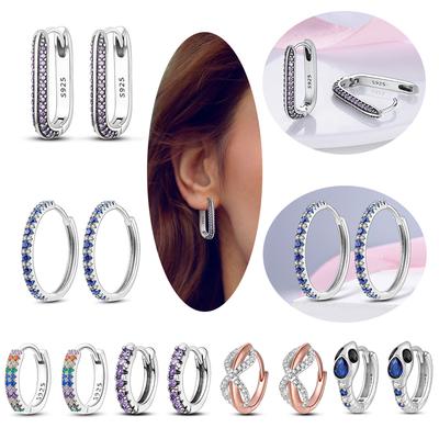Silver Color U -Shaped Double Hoop Earrings Cz Cubic Zircon Sparkling Pave Stud Earrings For Women Fashion Jewelry Gift