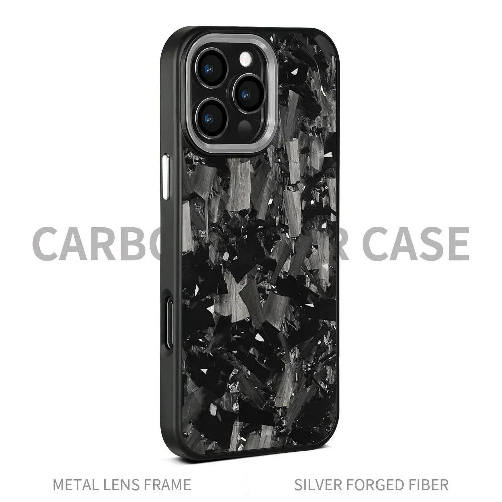 

Real Carbon Fiber Armor100% Cover For 16Promax 15 Pro Max 14 13 12 11 Case Metal Frame Wireless Charge Forged Fiber Cover iPhone 11 Promax срібний